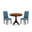 L'ensemble de table de salle à manger 3 pièces comprend une table en bois et 2 chaises Parson en tissu de lin bleu avec dossier capitonné - finition noire-476040934
