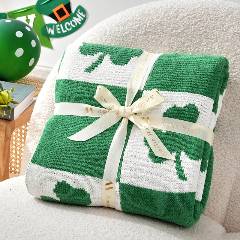 Jeté réversible en chenille Shamrock pour la Saint-Patrick