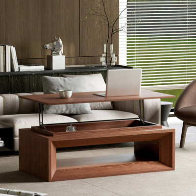 Table basse à plateau relevable avec rangement dissimulé et hauteur réglable