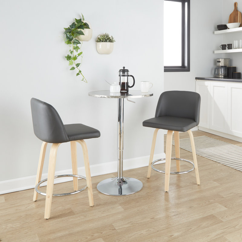 Thea 24" Fixed-Height Counter Stools with Bent Wood Legs & Round Footrest