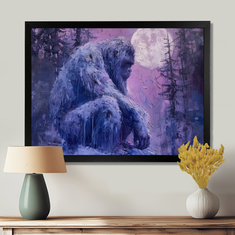 Claborn - Bigfoot Wall Art, Black Single Picture Framed Canvas, 12" H x 20" W x 1" D