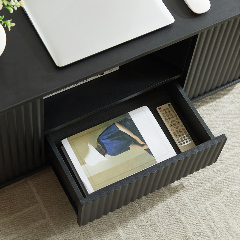 Table basse ovale de luxe moderne de 46,5 po avec tiroirs et compartiments de rangement, Noir
