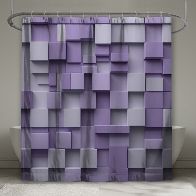 Rideaux de douche mauves à cubes