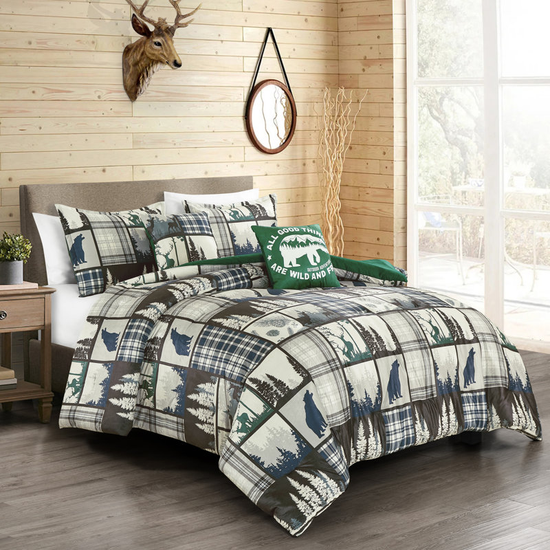 5 Pieces Floral Printed Comforter Set Color Block Patchwork Bed In A Bag, King Comforter + 4 Additional Pieces