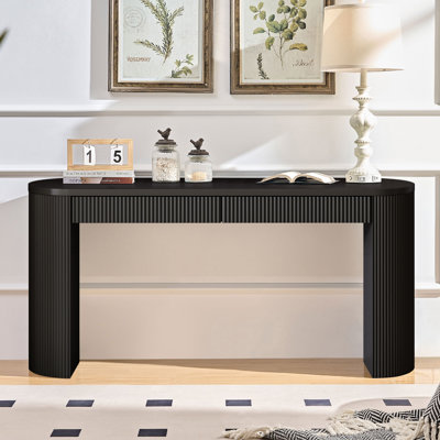 Floret 58.2" Modern Entryway Table Two Hidden Handle Drawers Farmhouse Console Table Easy Assembly