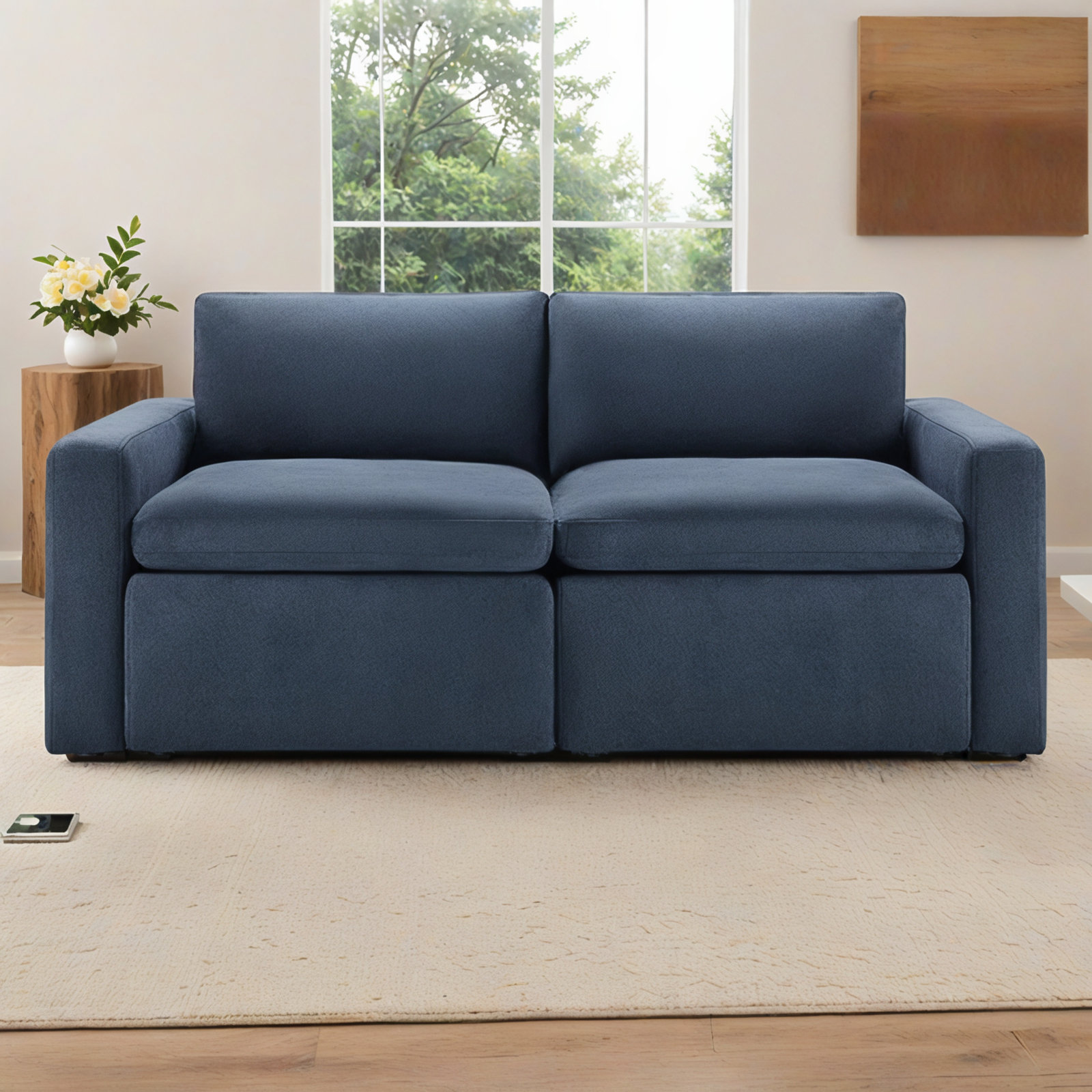 Lana 104" Linen Modular Sofa, 34" H x 74" W x 34.6" D, Elite Indigo