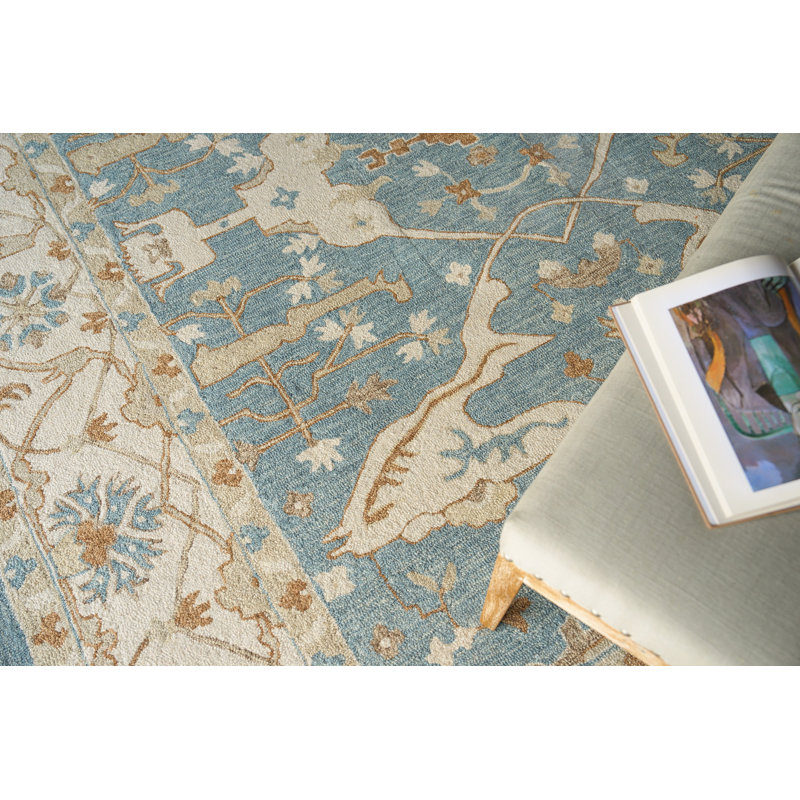 Exquisite Rugs Claremont Oushak Handmade Hand-Tufted New Zealand Wool On Canvas Ivory/Light Blue Area Rug, Rectangle 9' x 12'