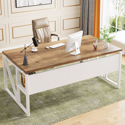 63-Inch Moden Compute Desk With Storage Shelf ,Home Office Desk Writing Table For Workstation