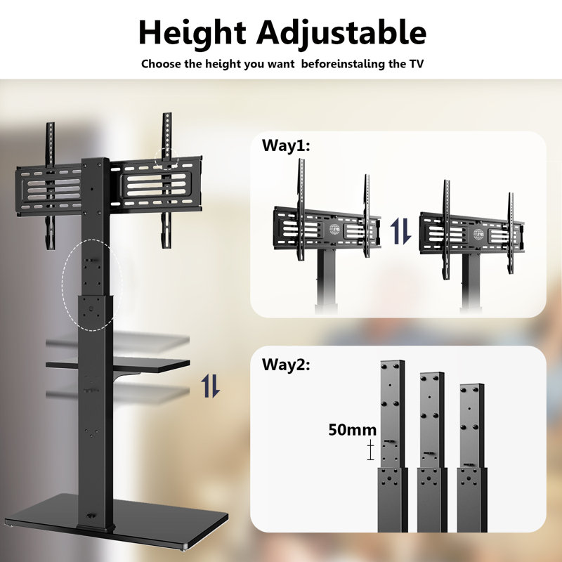 Abbing Square Universal Swivel Floor TV Stand TV Mount with Glass Base for 32 to 65 Inch Screens, Height Adjustment and Holds up to 88Lbs