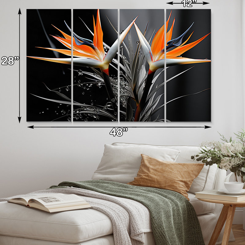 Birds of Paradise Exotic - Ensemble de décoration murale floral en métal