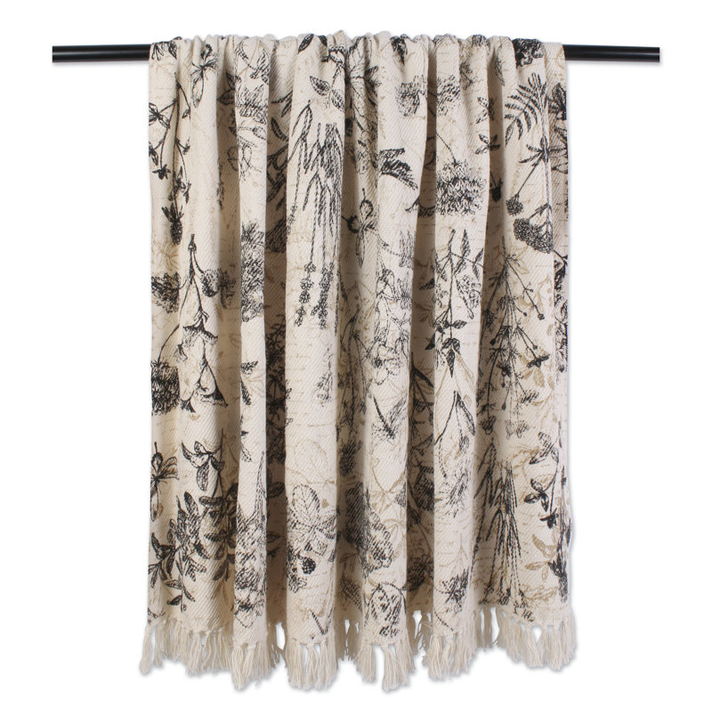 Botanical Elegance Fringed Cotton Throw - 50x60"