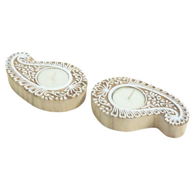  4.5X3 Wooden Candle Block Handmade Tea Light Holder with Rich Wood Stain Finish-(Pack Of-7)