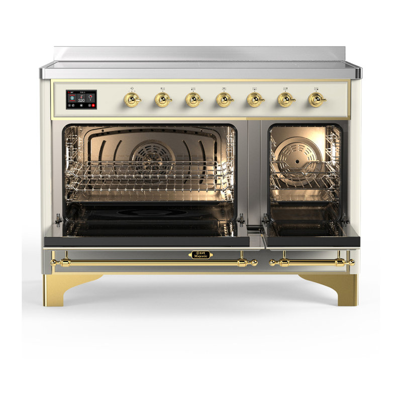Majestic III Series 48 Inch Induction Range with 6 Induction Elements in Matte Graphite (Brass Trim), Brass, Antique White