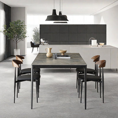 Minimalist Aluminum Rock Plate Dining Table Chair Rectangular 31.4'' W Dining Set