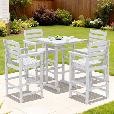5 Piece Patio Bar Set Black, 1 Table, 4 Chair
