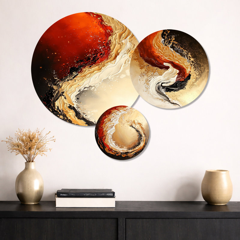 «Red and Golden Desert Wave», ensemble de 3 décorations murales en métal imprimé nature