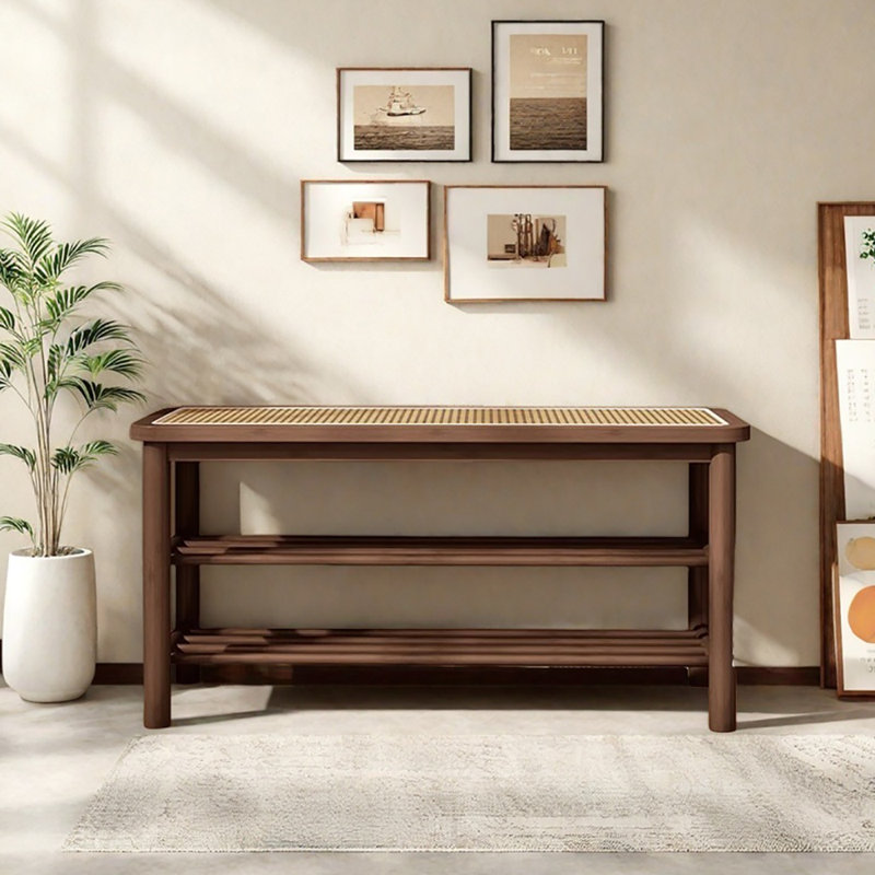 31.5in Shoe Storage Bench, Light Walnut