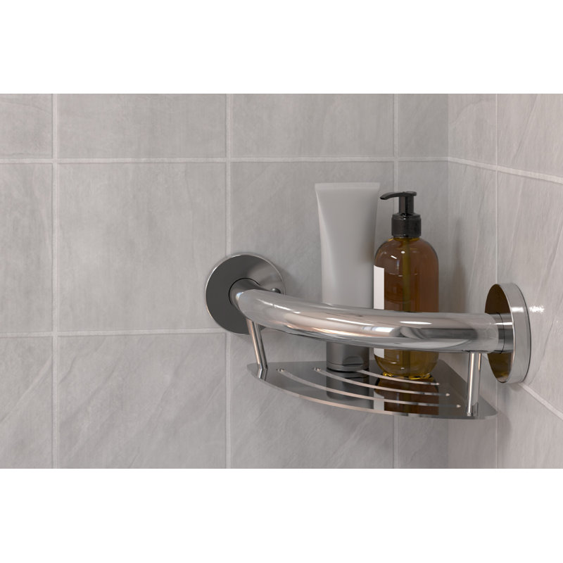 PLUS Corner Shelf 9.5", Grab Bar for Bath and Shower Safety (500 lb. Capacity), Chrome