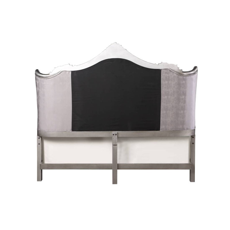Velours Ariane et finition platine antique, Gris, Grand lit