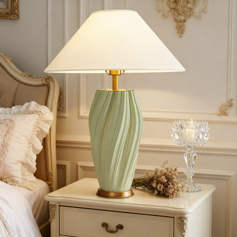 Lampe de table moderne en céramique avec abat-jour en lin, douille E26 pour chambre à coucher, bureau, bureau, table de bout, table de chevet, décor