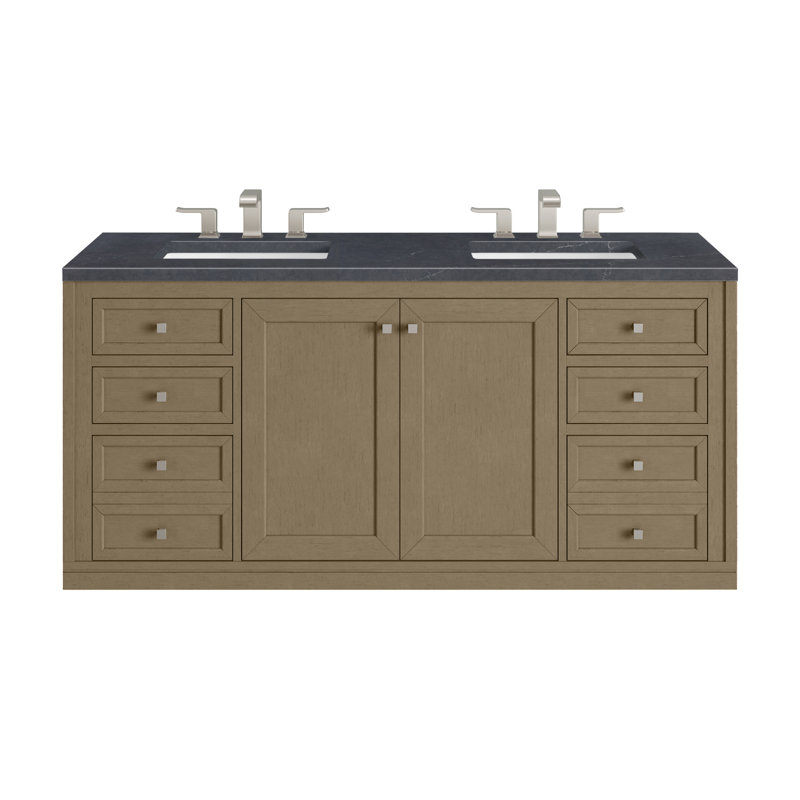 Chicago 60'' W Double Vanity, Charcoal Soapstone, 8" Widespread, Walnut Whisper