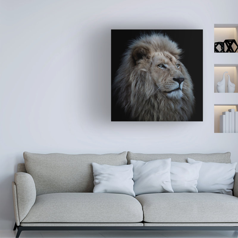 Art mural sur toile tendue - «Proud Lion» de Louise Wolbers pour décoration de salon, de chambre à coucher ou de bureau - 24 x 24