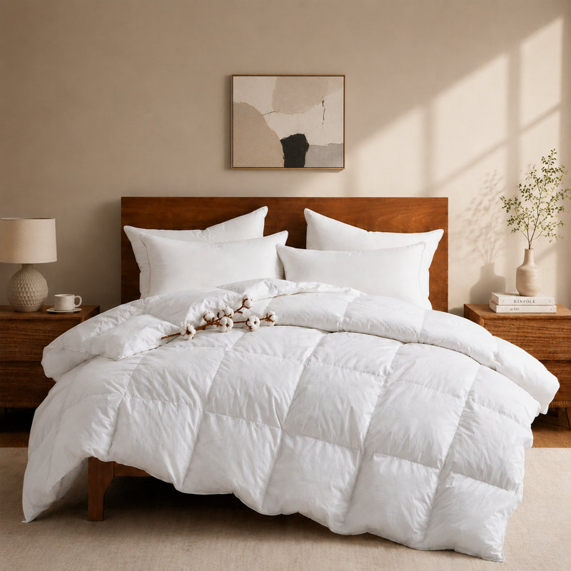 All Season White Goose Feather & Down Comforter Duvet Insert with 300TC 100% Cotton Cover, California King, California King
