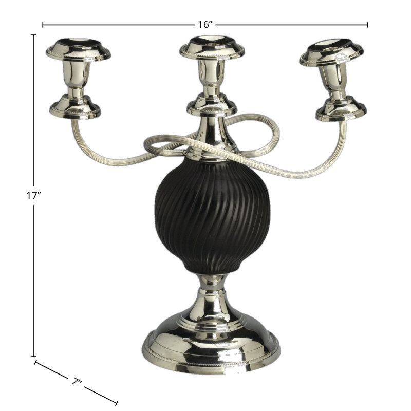 17" Brass Candelabra, Silver/Black
