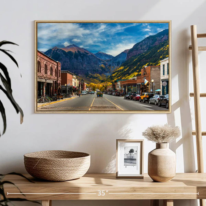 Petite ville de Telluride, 25 po x 17 po, Cadre flottant en bois naturel