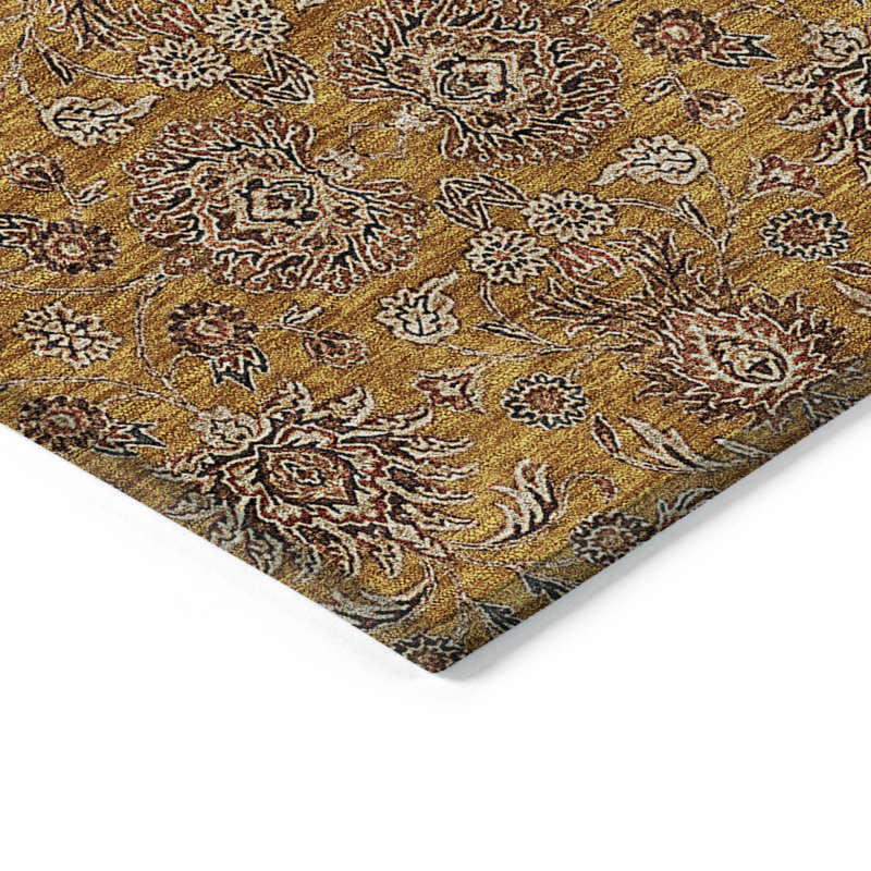 Tapis extérieur lavable floral beige cuivré et taupe 8 pi x 10 pi
