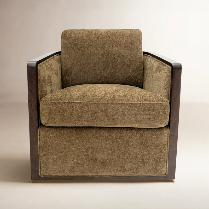 Clarisse Solid Wood Upholstered Swivel Armchair, Light Coffee