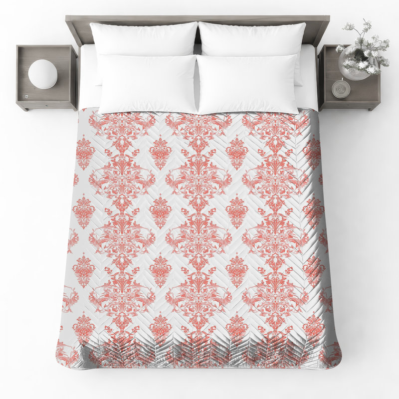 Pink Damask Pattern Quilted Bedspread All Sizes, King