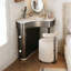 Petit meuble-lavabo de coin noir de luxe avec plateau en pierre frittée-622663016