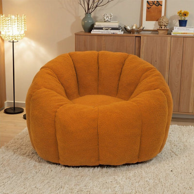 Compression Pumpkin Bean Bag Sofa For Adults, Soft Teddy Fabric Bean Bag Chair