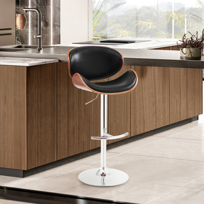45" Silver Faux Leather And Solid Wood Swivel Low Back Adjustable Height Bar Chair With Footrest