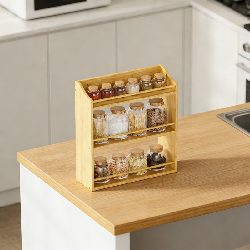Étagère à épices en bambou à 3 niveaux, support mural ou tablette autoportante pour comptoir de cuisine, garde-manger et rangement de salle de bain