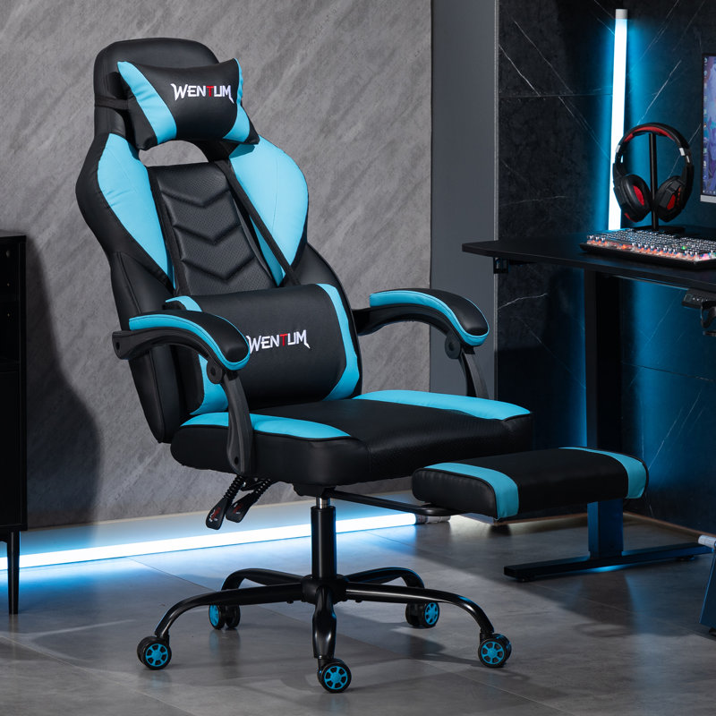 Big and Tall Gaming Chair 350lb Weight Capacity with Footrest, Ergonomic Video Game Chair for Adults with Oversized Headrest and Lumbar Pillow, Computer Chair Gaming for Office（Blue）