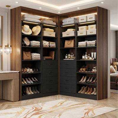 Bettyann Closet System With 8 Drawers, Sensor Light, Adjustable Shelves