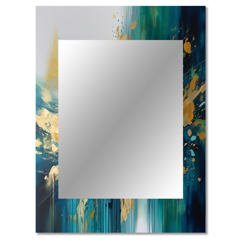 Golden Explosion Triangles IV - Geometric Mirror, Modern Decorative Wall Mirror, Printed Metal Art, 40" x 30"