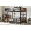 Lit superposé double au-dessus de double / lit mezzanine en métal et lits plateforme en métal, avec barrière de sécurité surélevée-469903898-469903896