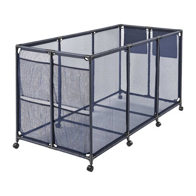 Pool Storage Bin, 69 x 32 x 35 in, Rolling Pool Float Storage Organizer with Side Pockets & Noodles Holder, Durable Metal Frame, Poolside Toys Breathable Mesh Basket for Swimming Pools
