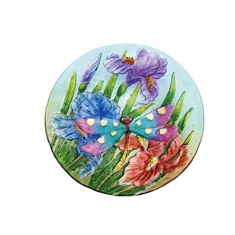 Bain d'oiseaux en verre Lahziri, l 18 po x P 18 po, Bleu / Vert