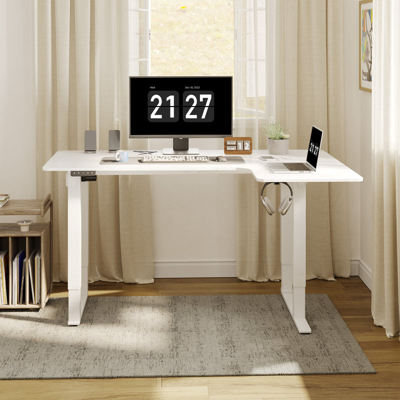 Cheriece L-Shaped Standing Desk, White, 46" H x 63" W x  43.30" D