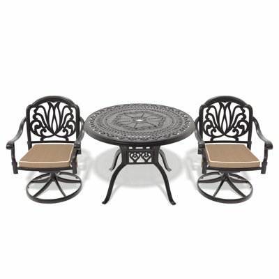 Ensemble de salle à manger toutes saisons en fonte d'aluminium avec chaises pivotantes et trou pour parasol