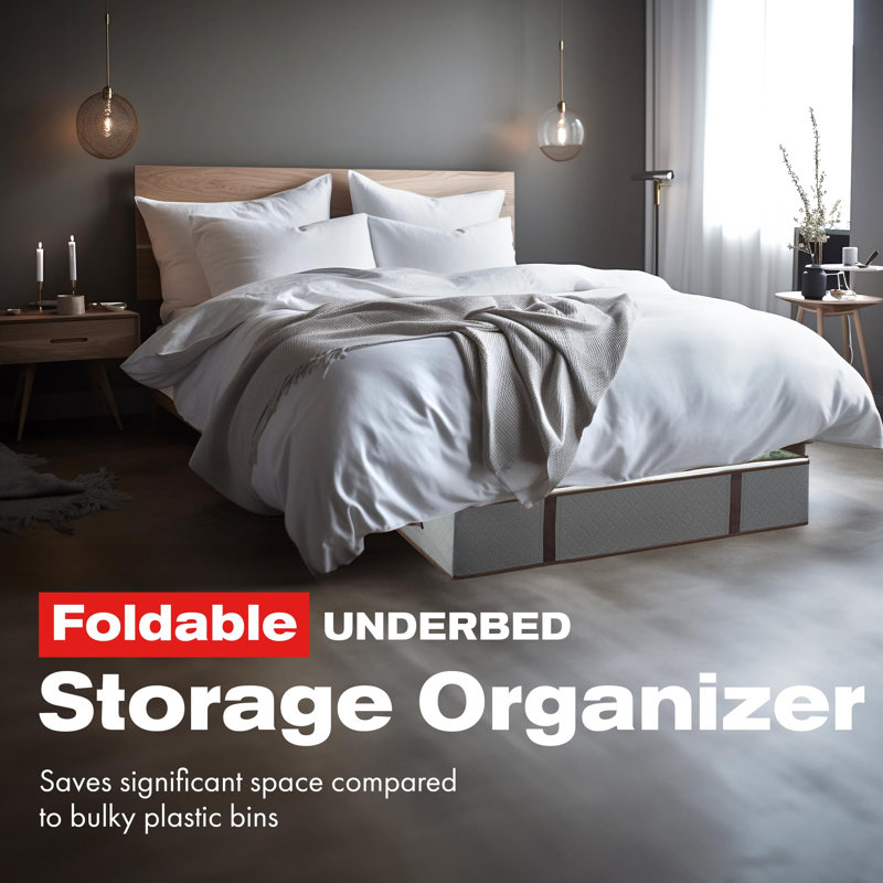 Underbed Storage Bags 4-Pack - Foldable Under Bed Storage Organizer For Clothes, Bedroom Blankets, Comforter, Pillows, Linen Sheets, Towels, Sweaters, Shoe Drawers. Ideal College Dorm Storage. (Grey)