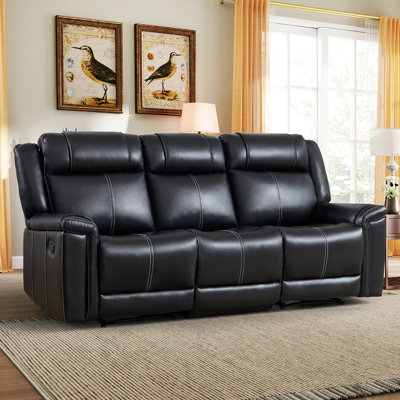 85'' Wide Modern and Overstuffed Vegan Leather Manual Reclining Sofa With Wide Backrest
