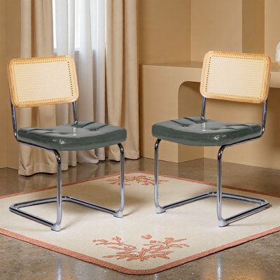Dining Chairs Set Of 2, Rattan Side Accent Chairs With Chrome Legs, Modern Mid Century Breuer Designed Chairs, Upholstered Dining Living Room Kitchen Chairs