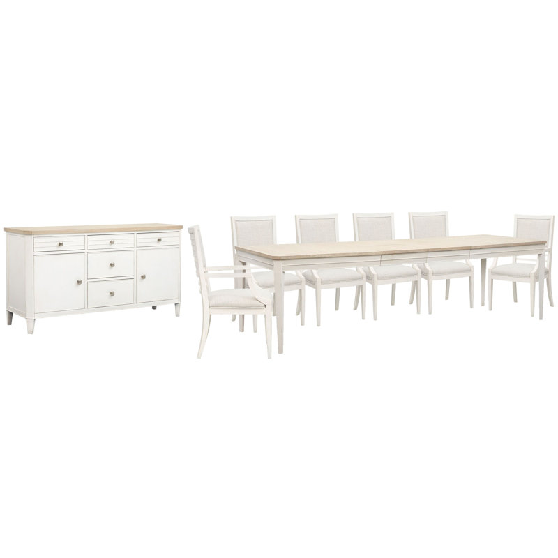 Extendable Rectangular Dining Table With 6 Arm Chairs And Buffet