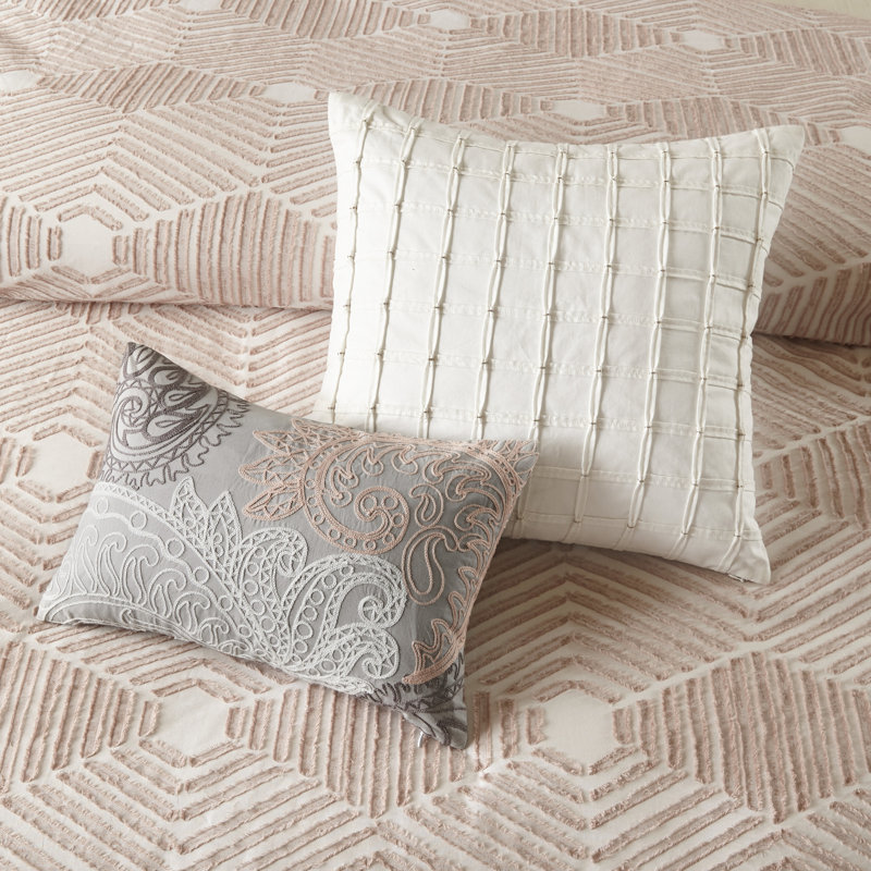 INK+IVY Ellipse Cotton Jacquard Duvet Cover Set, Full/Queen Duvet Cover + 2 Standard Shams, Blush