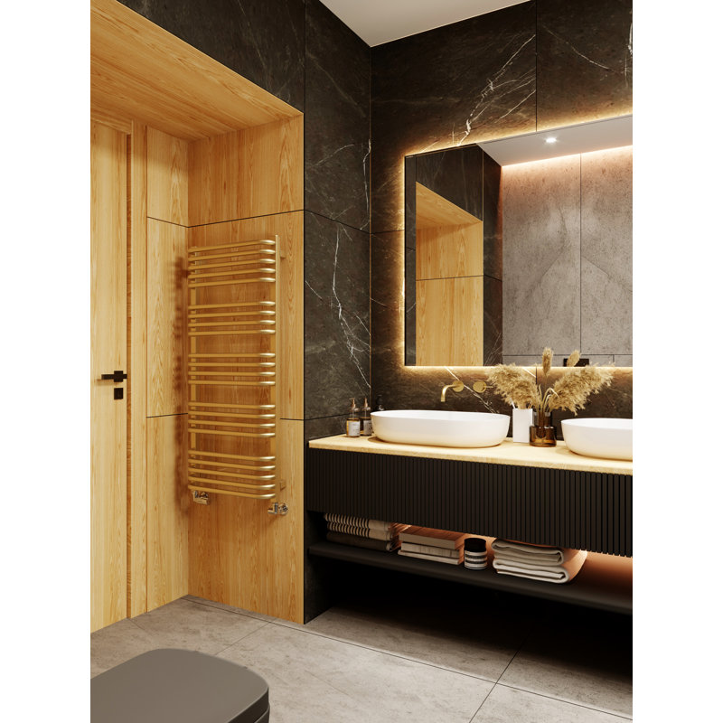 Alex Brass Heated Towel Rail, 114cm H  x 50cm W x 12cm D